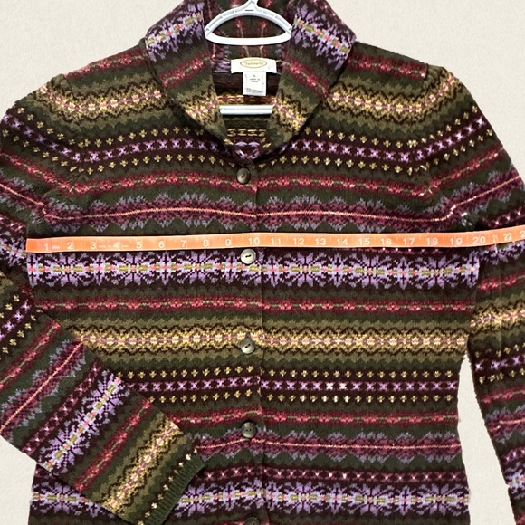 Talbots VINTAGE Wool Blend Fair Isle Shawl Collar Button Down Knit Cardigan - Picture 5 of 8